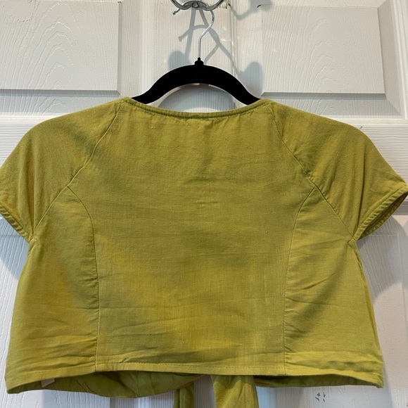 Free People Green Linen Front Tie Crop Top - Picture 7 of 9